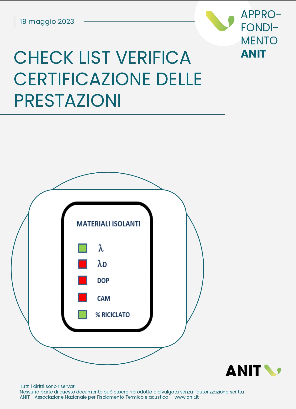 Approfondimento ANIT - Check list verifica certificazione delle prestazioni